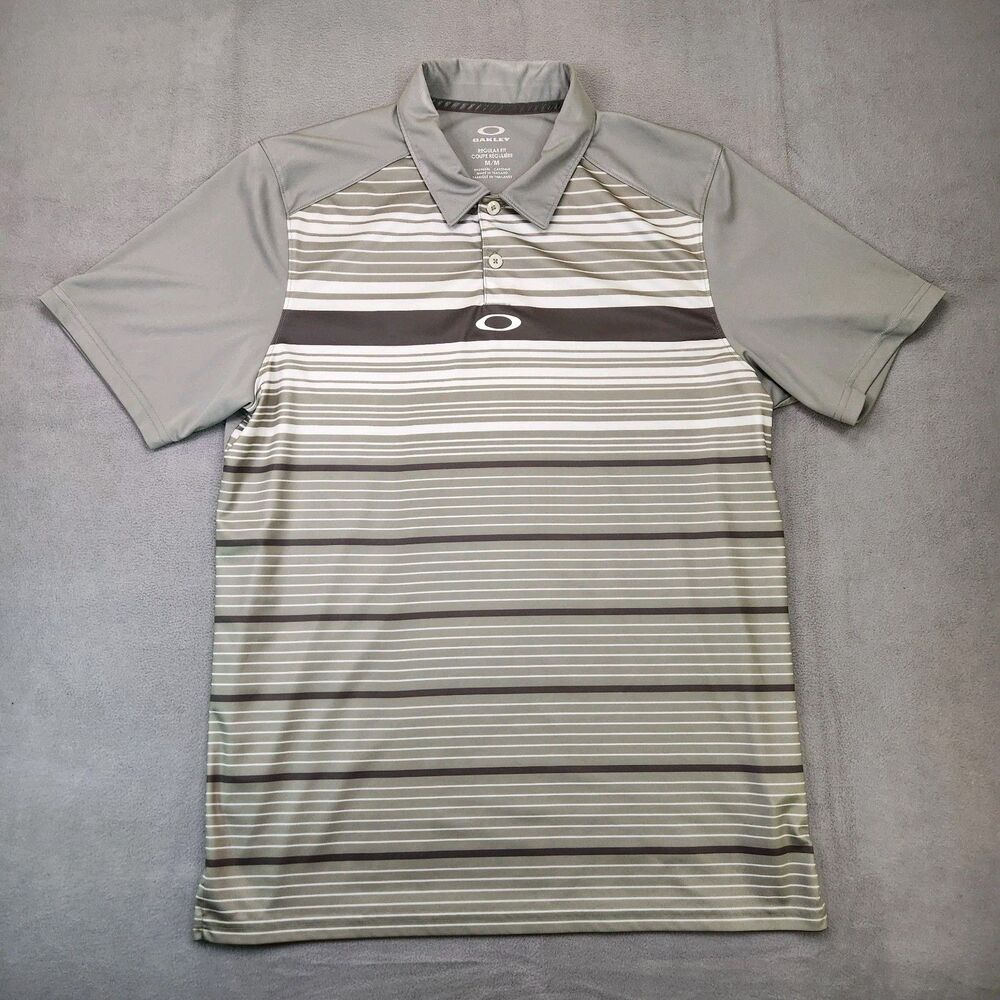Oakley Hydrolix Polo Shirt Men's M Gray Striped Short Sleeve Performance Golf‎